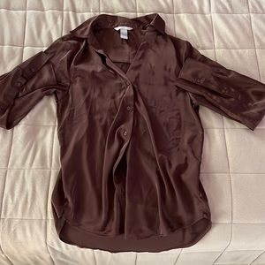 COPY - H&M Flowy Brown Satin Blouse (S)